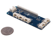 GrovePi Zero top side view with size comparison to a coin